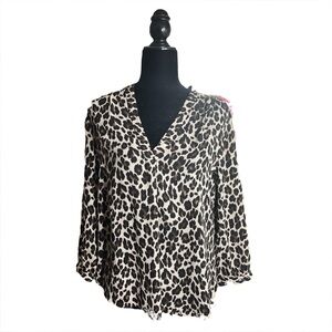 VINCE CAMUTO Med Leopard Print Tunic Blouse Top Women's 3/4 Sleeve Lightweight